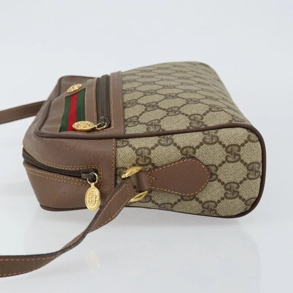 GUCCI GG Supreme Web Sherry Line Shoulder Bag PVC Beige Gold Red Auth bs29489 - Picture 7 of 16